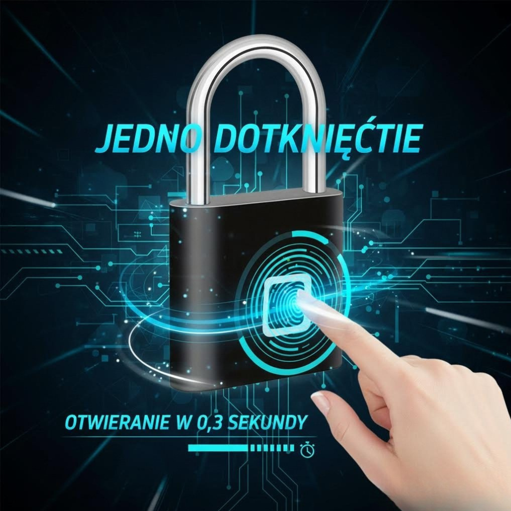 Smart kłódka z odciskiem palca – 0,3 s 🔒