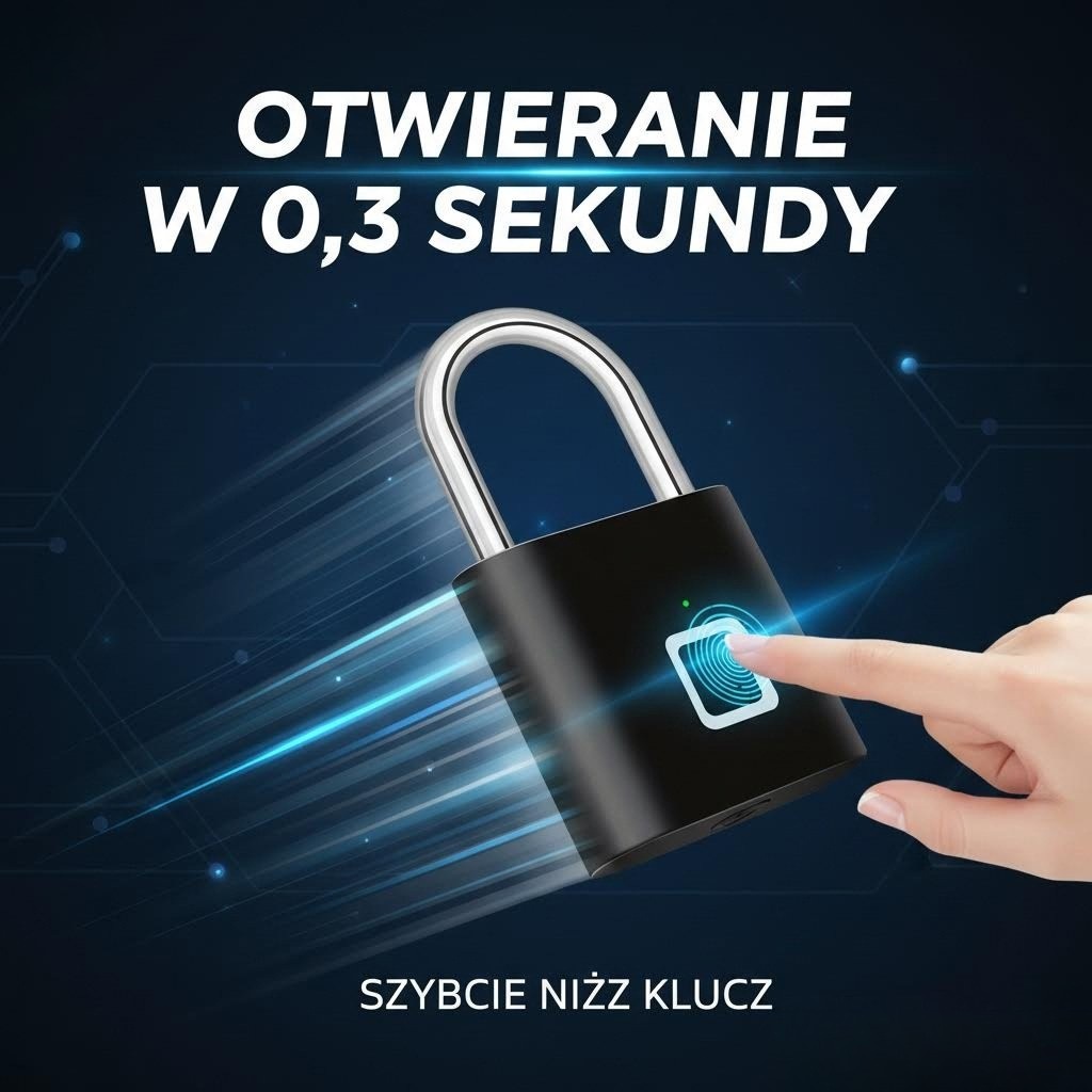 Smart kłódka z odciskiem palca – 0,3 s 🔒