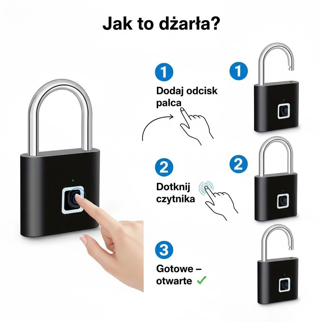 Smart kłódka z odciskiem palca – 0,3 s 🔒
